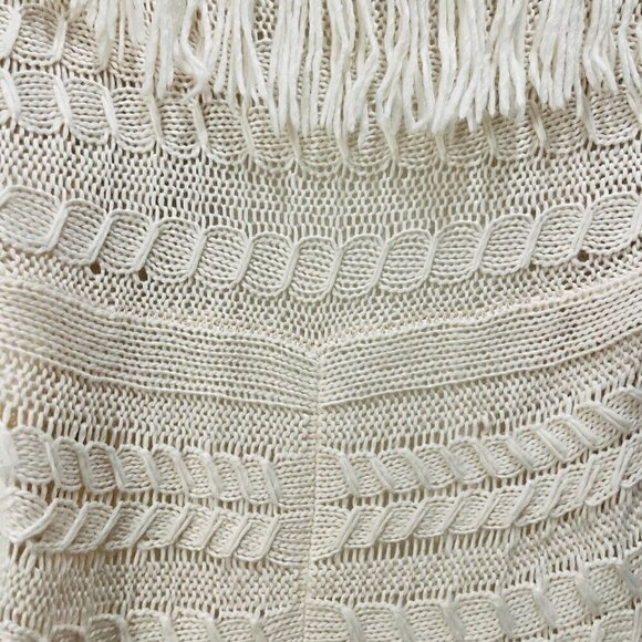 BB Dakota Karli Fringe Cream Long Cable Knit Wool Shawl Cardigan Coastal Duster - Picture 12 of 16